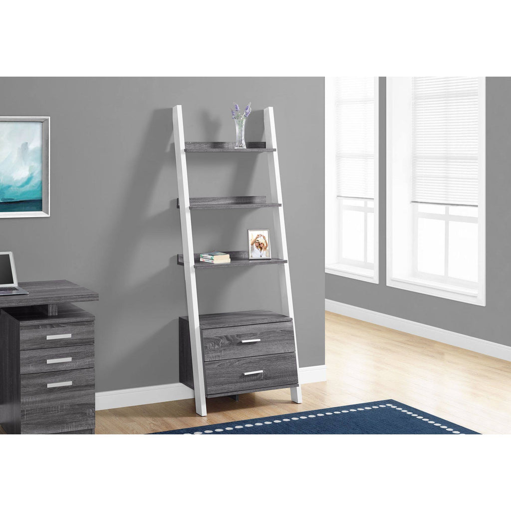 Gray and White Four Shelves Ladder Bookcase U752250