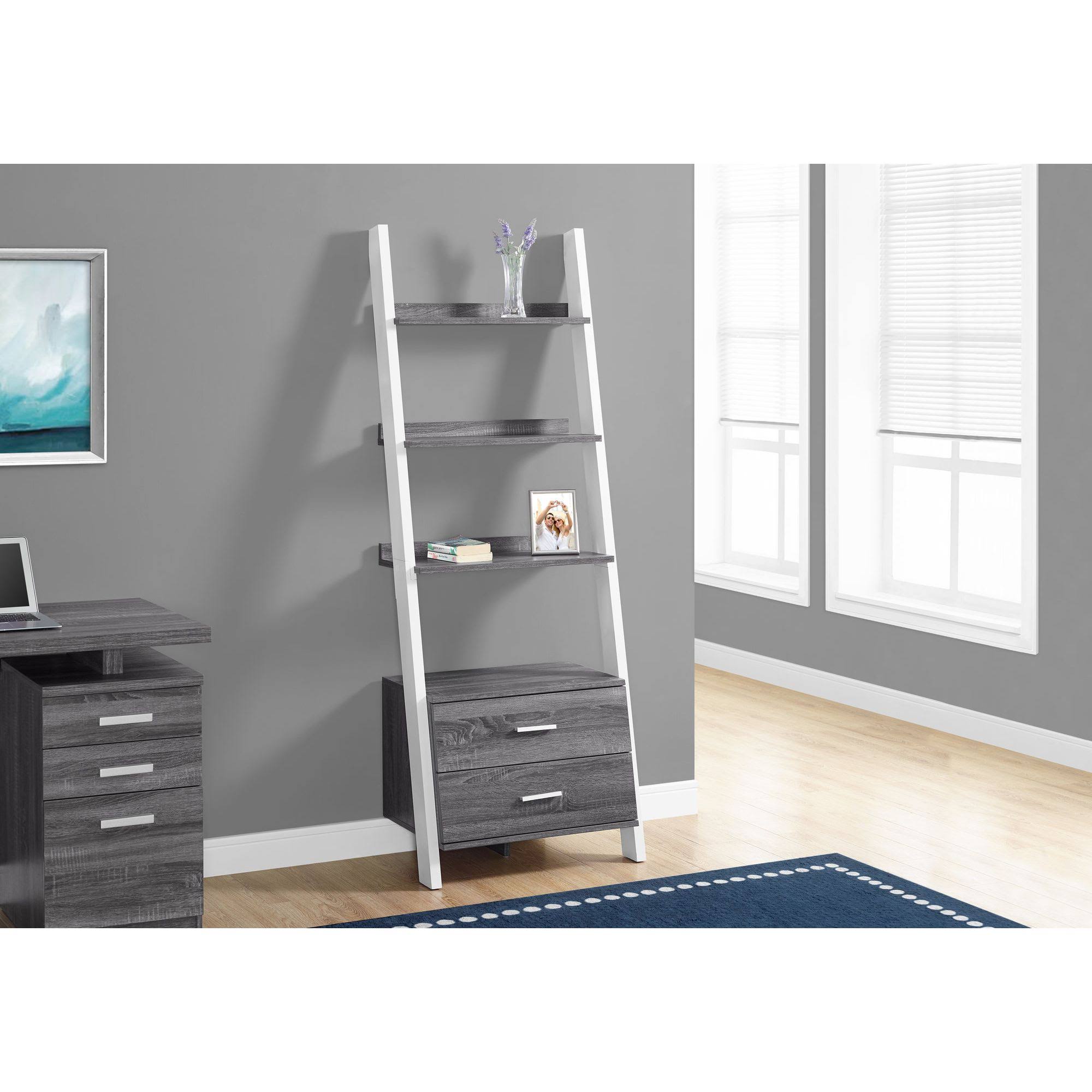 Gray and White Four Shelves Ladder Bookcase U752250