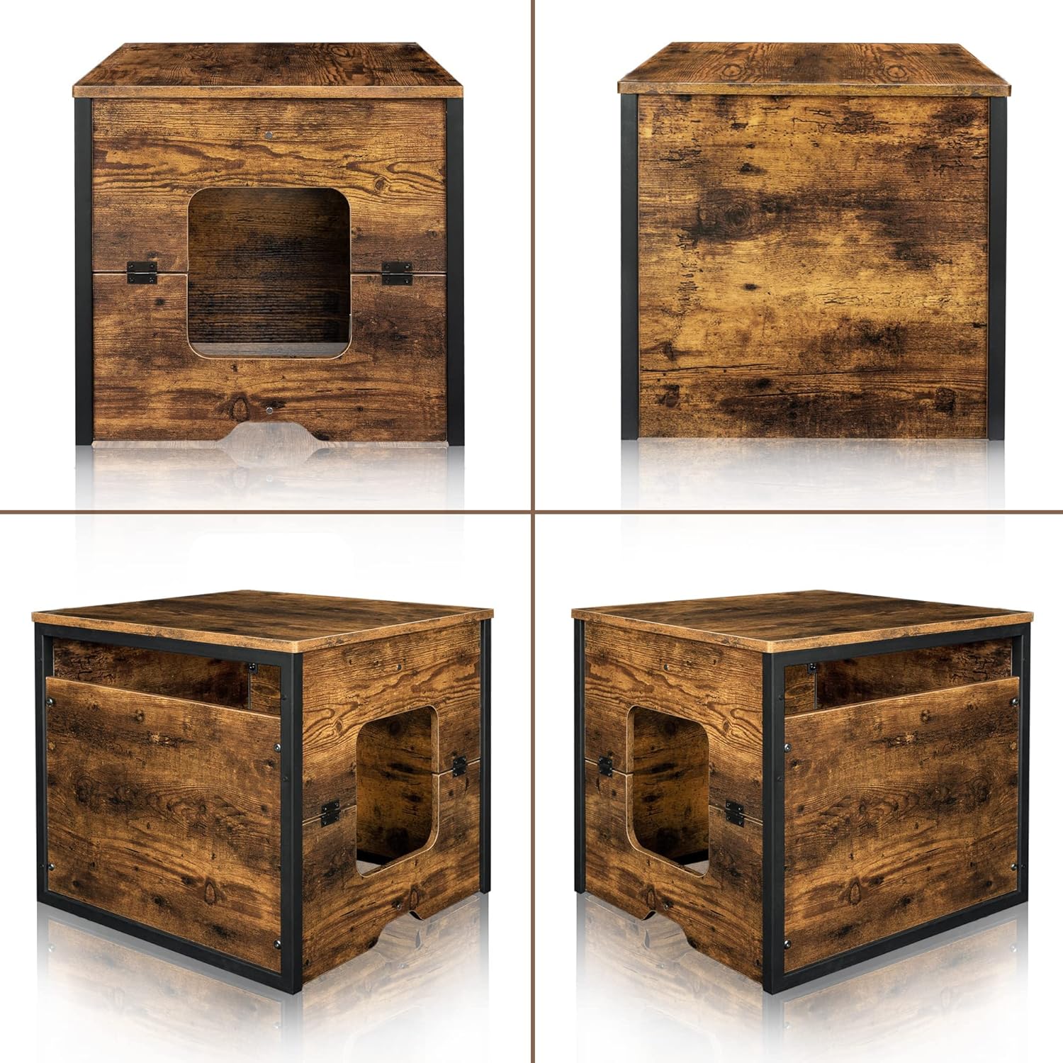 Rustic Brown and Black Cat Litter Box Enclosure with Magnetic Door J928502