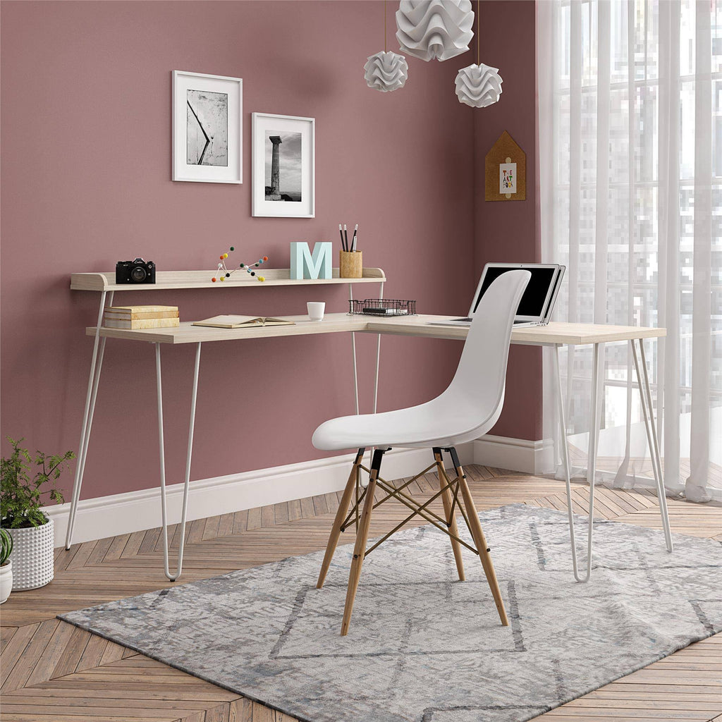 Natural/White L Desk with Riser I2907
