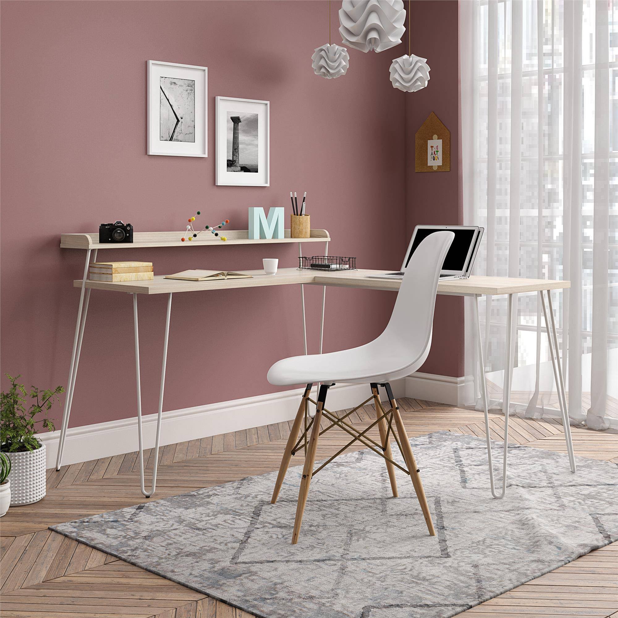 Natural/White L Desk with Riser I2907