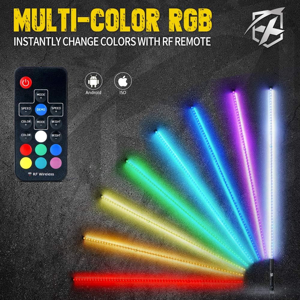 4FT RGB LED Flexible Whip Lights with Remote Control G18133