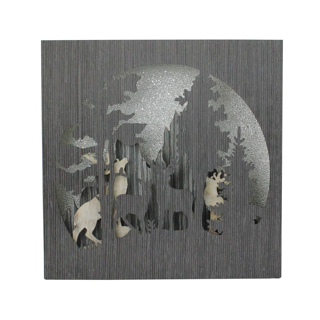 13.75x22 Glittered Winter Woodland Deer Christmas Shadow Box Table Decoration V15397