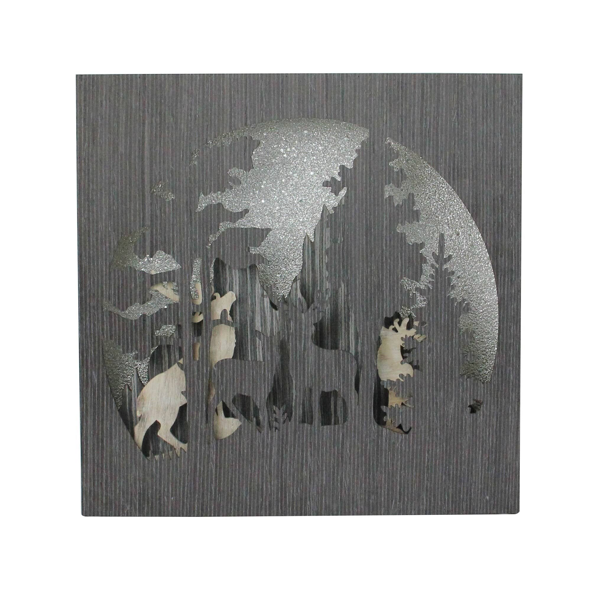 13.75x22 Glittered Winter Woodland Deer Christmas Shadow Box Table Decoration V15397