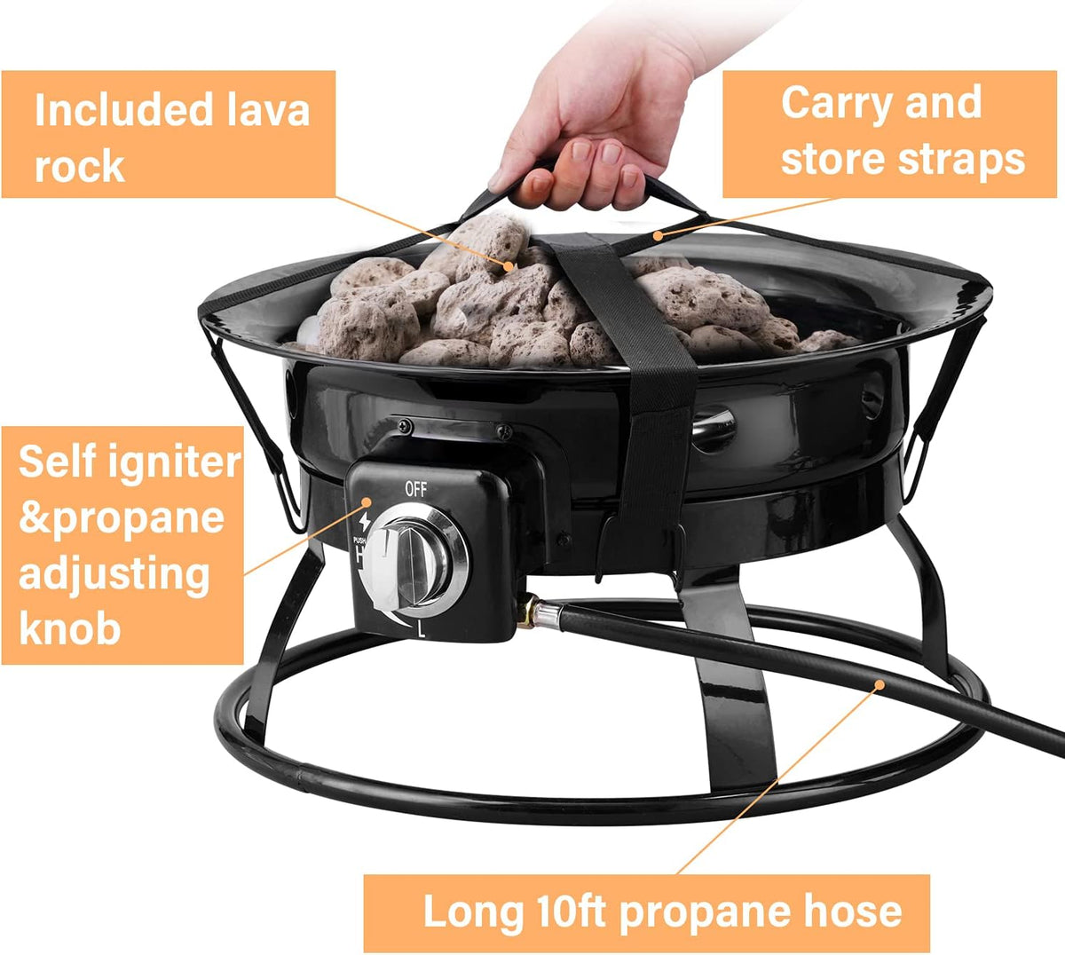 18.5 Propane Gas Fire Pit, Portable Fire Bowl 58,000 BTU, Manual Ignition B926