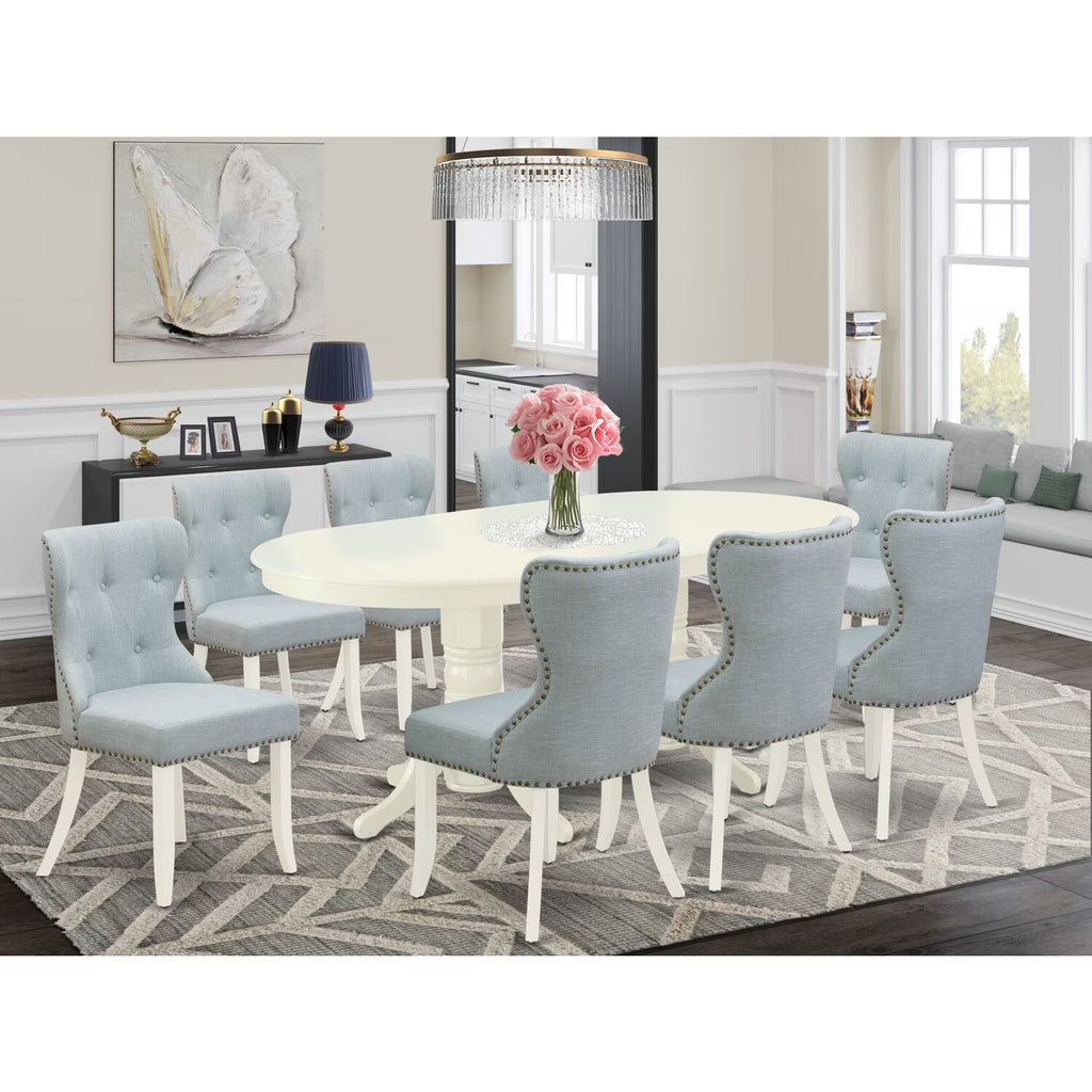 Linen White/Baby Blue 9-piece Wood Dining Set E1809