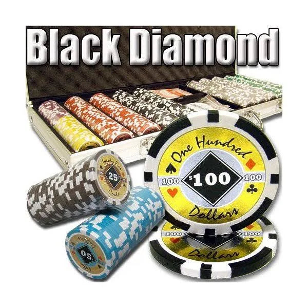 500ct Black Diamond 14g Poker Chip Set in Aluminum Metal Carry Case Y8151