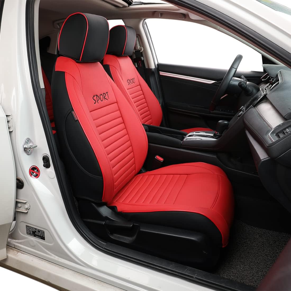 Red Leatherette Car Seat Covers for Honda Civic Sedan A666657