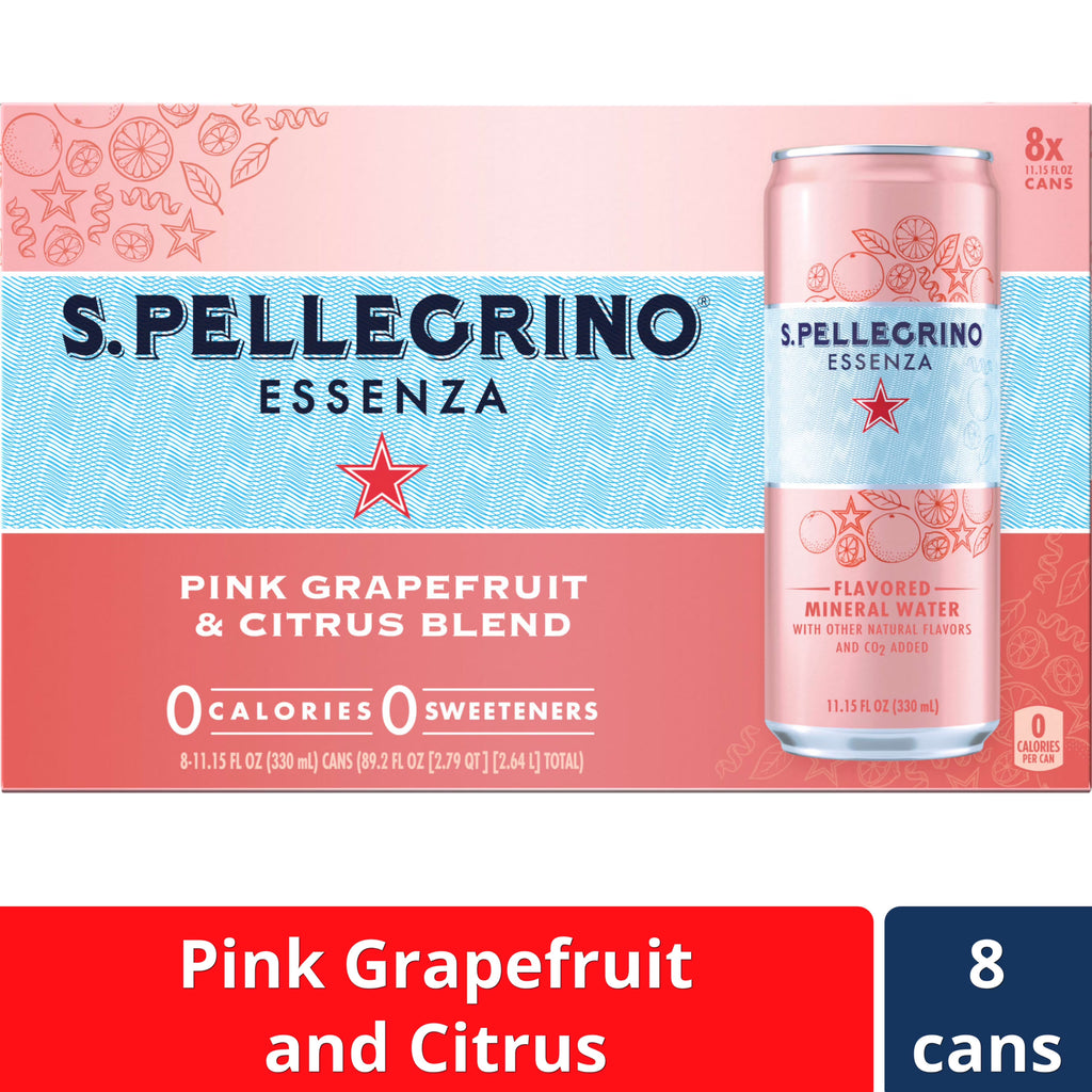 Pink Grapefruit & Citrus Flavored Mineral Water with CO2 Added, 8 Pack of 11.15 Fl Oz Cans N8606