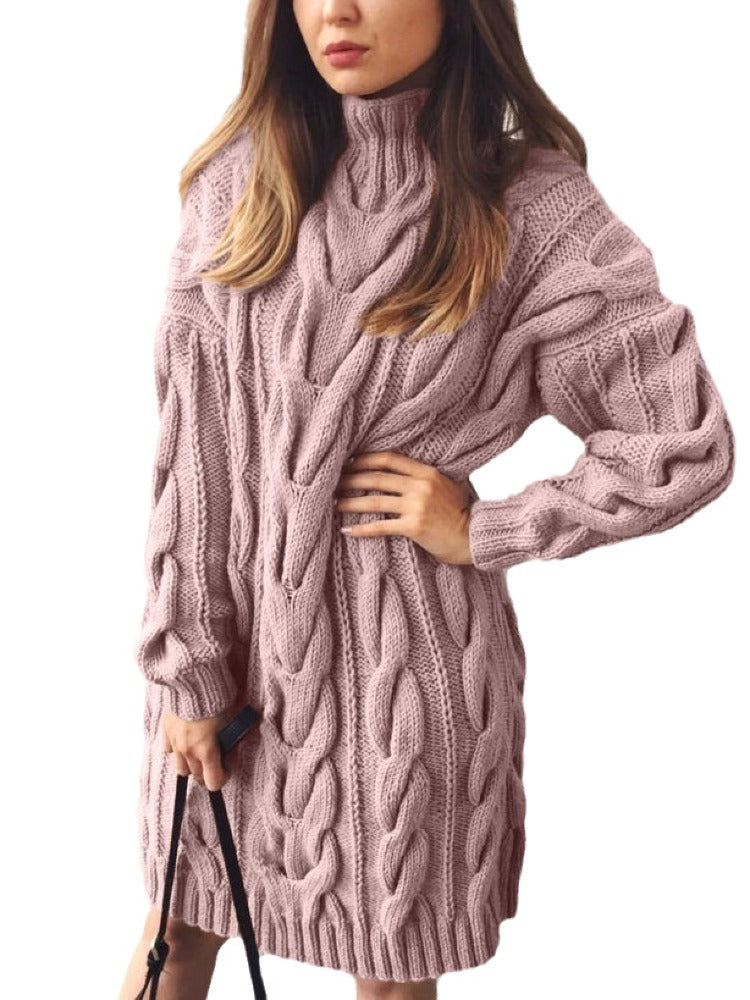 Turtleneck Cable Knit Long Sweater Dress L626208