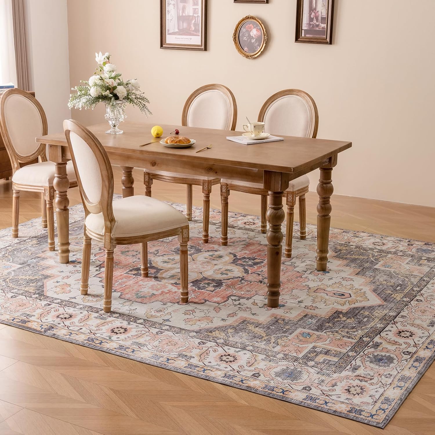Machine Washable 5'x7' Non Slip Rug (Mistyrose) C201