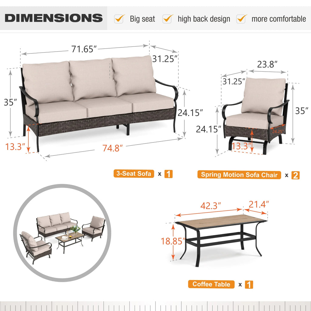 4 Piece Metal Patio Conversation Sofa Set P575