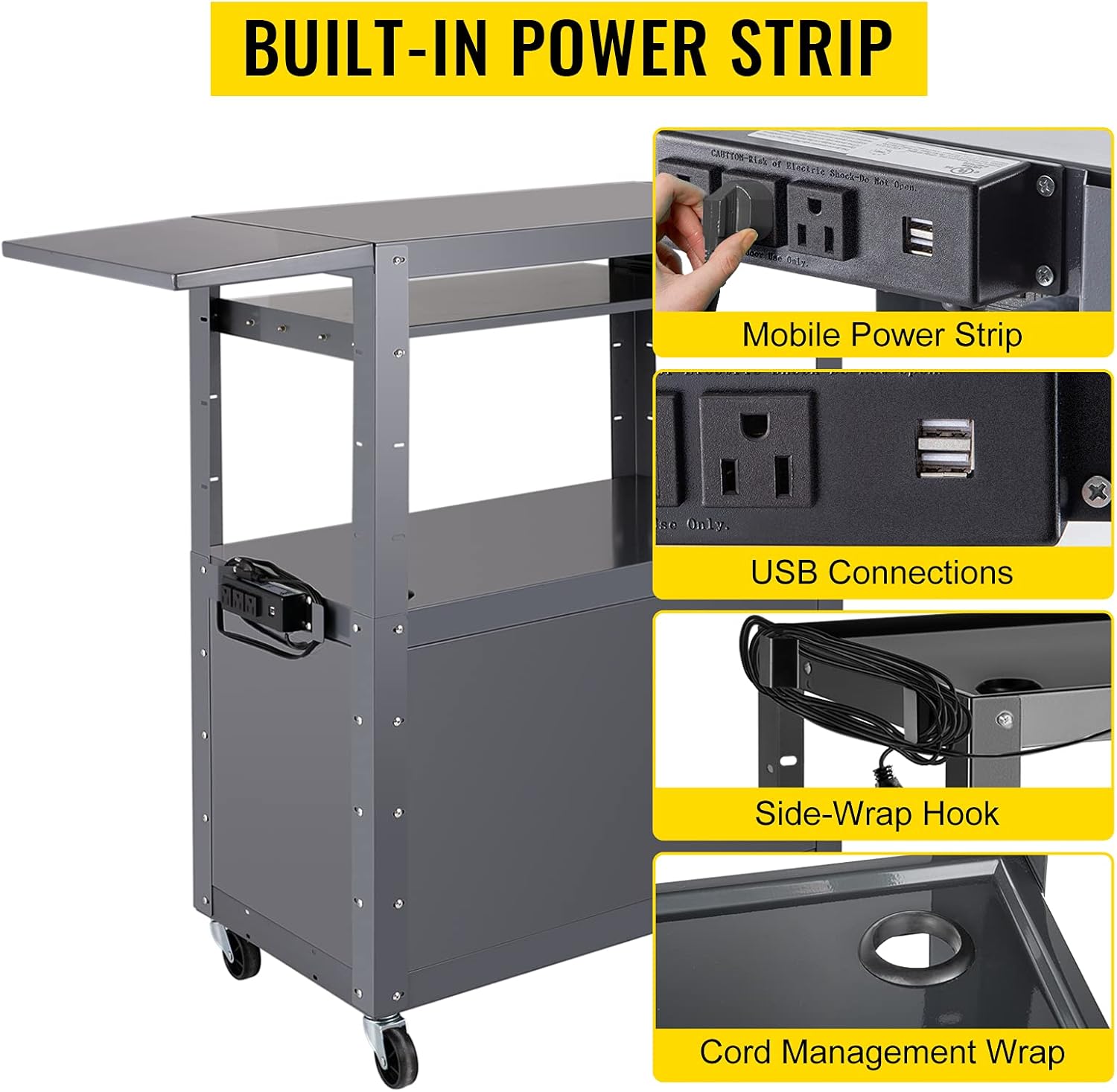 Height Adjustable Steel Media Cart with Locking Cabinet Z792