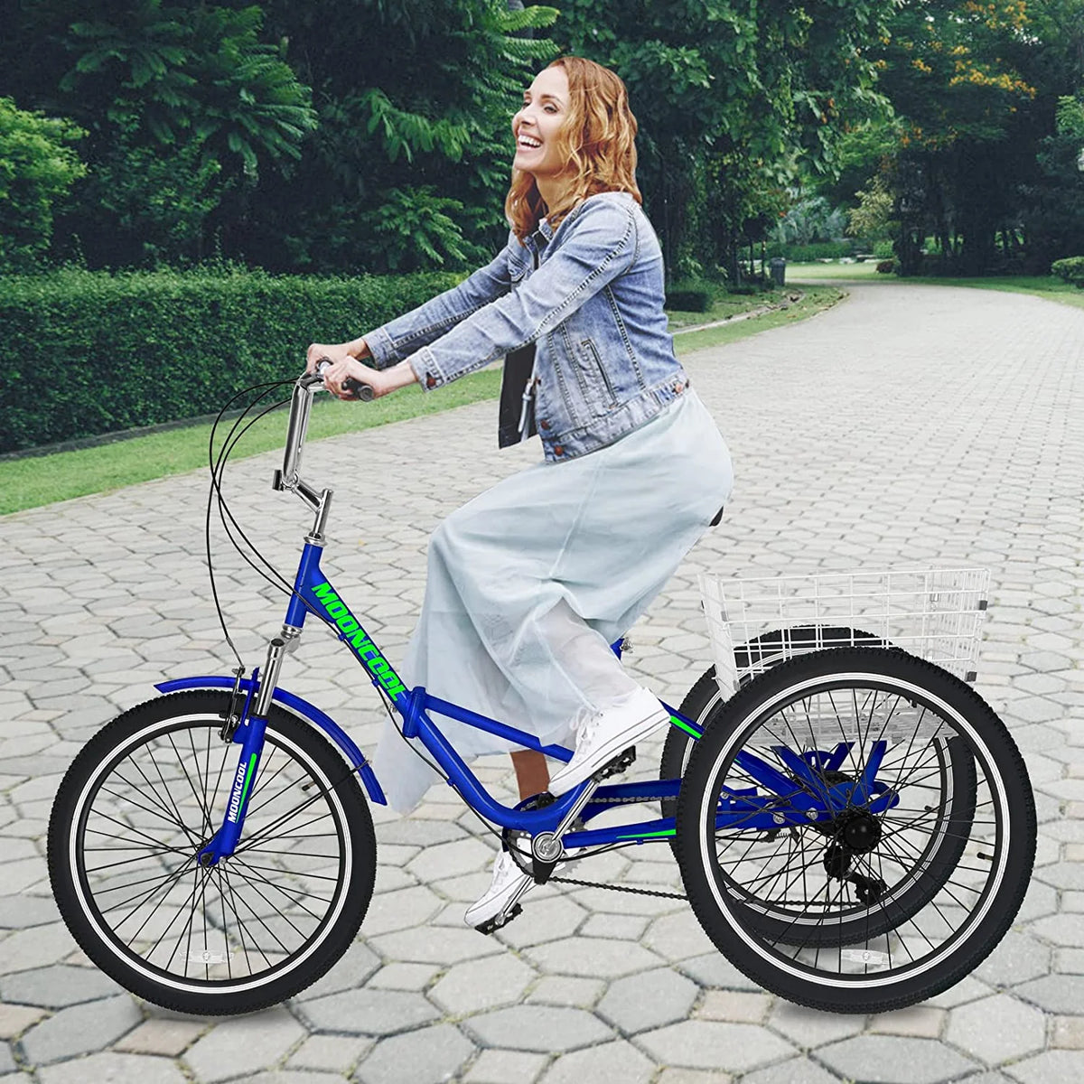 Adult Folding Tricycle 7 Speed 20/24/26 inch Three Wheel Bike with Large Basket R8251
