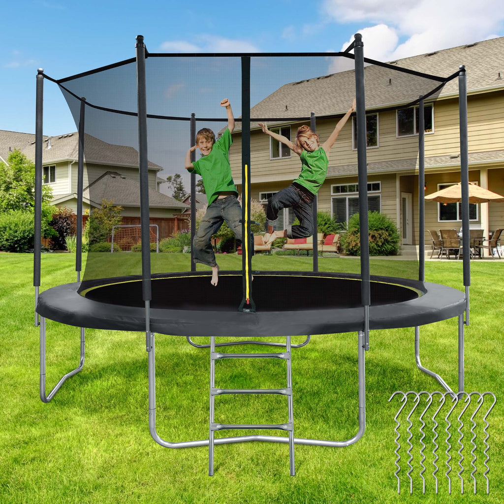 10FT Trampoline with Enclosure Net, Spring Cover, Ladder, Wind Stakes, 330lbs Weight Capacity R516