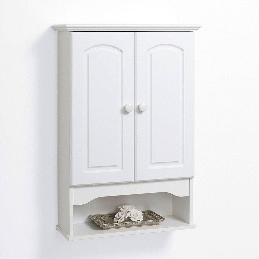 White 2-Door Bathroom Wall Cabinet with Open Storage Shelf X2203