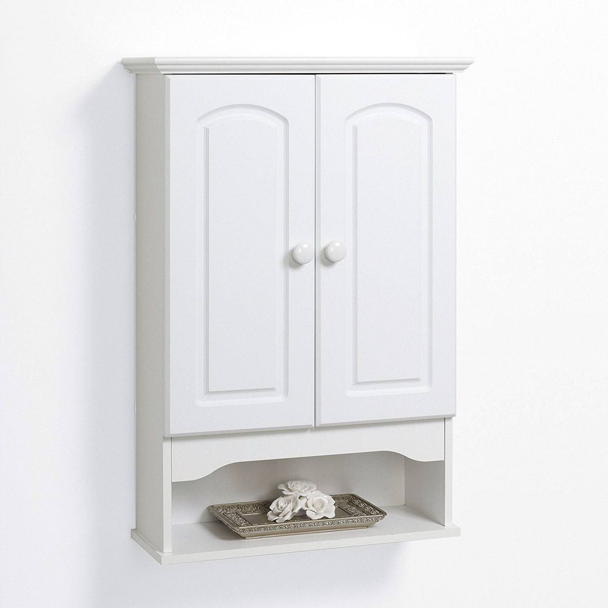 White 2-Door Bathroom Wall Cabinet with Open Storage Shelf X2203