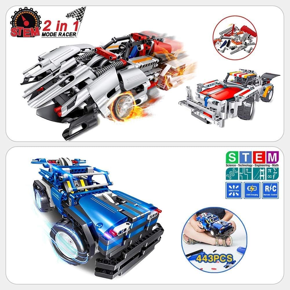 STEM Remote Control Building Kits 2-in-1 Racing Car (326pcs) Bundle with 2-in-1 RC Car Kits (443pcs) S95772