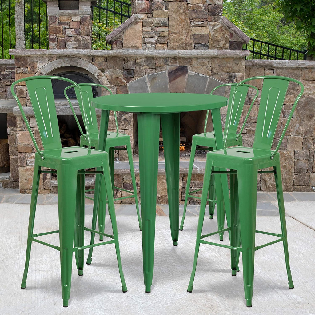 30 Round Silver Metal Bar Table Set with 4 Cafe Stools F39431