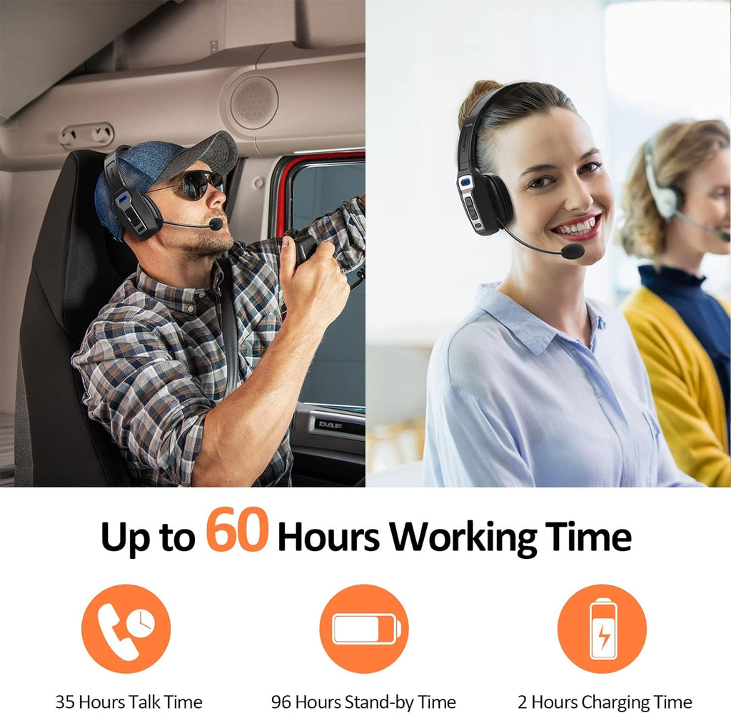 Bluetooth Headset with Microphone, Wireless On-Ear Headphones 60 Hrs Working Time A785053