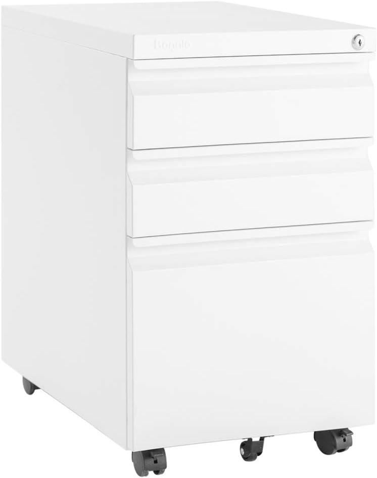 White 3 Drawer Rolling Metal File Cabinet I70225