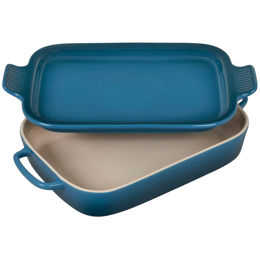 Deep Teal Stoneware Rectangular Dish with Platter Lid J12547
