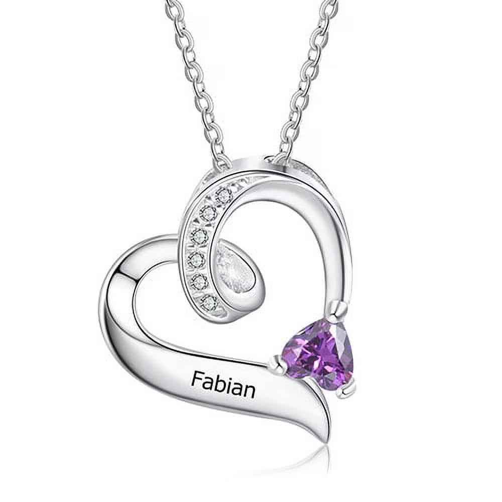 Sterling Silver Birthstone Heart Necklace J5467