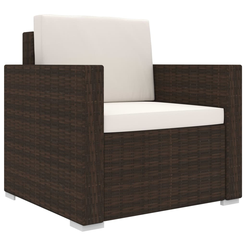 8 Piece Patio Lounge Set with Cream White Cushions Poly Rattan Brown 3 Middle Sofas with Ottoman, Single Sofa, Side Tables X459