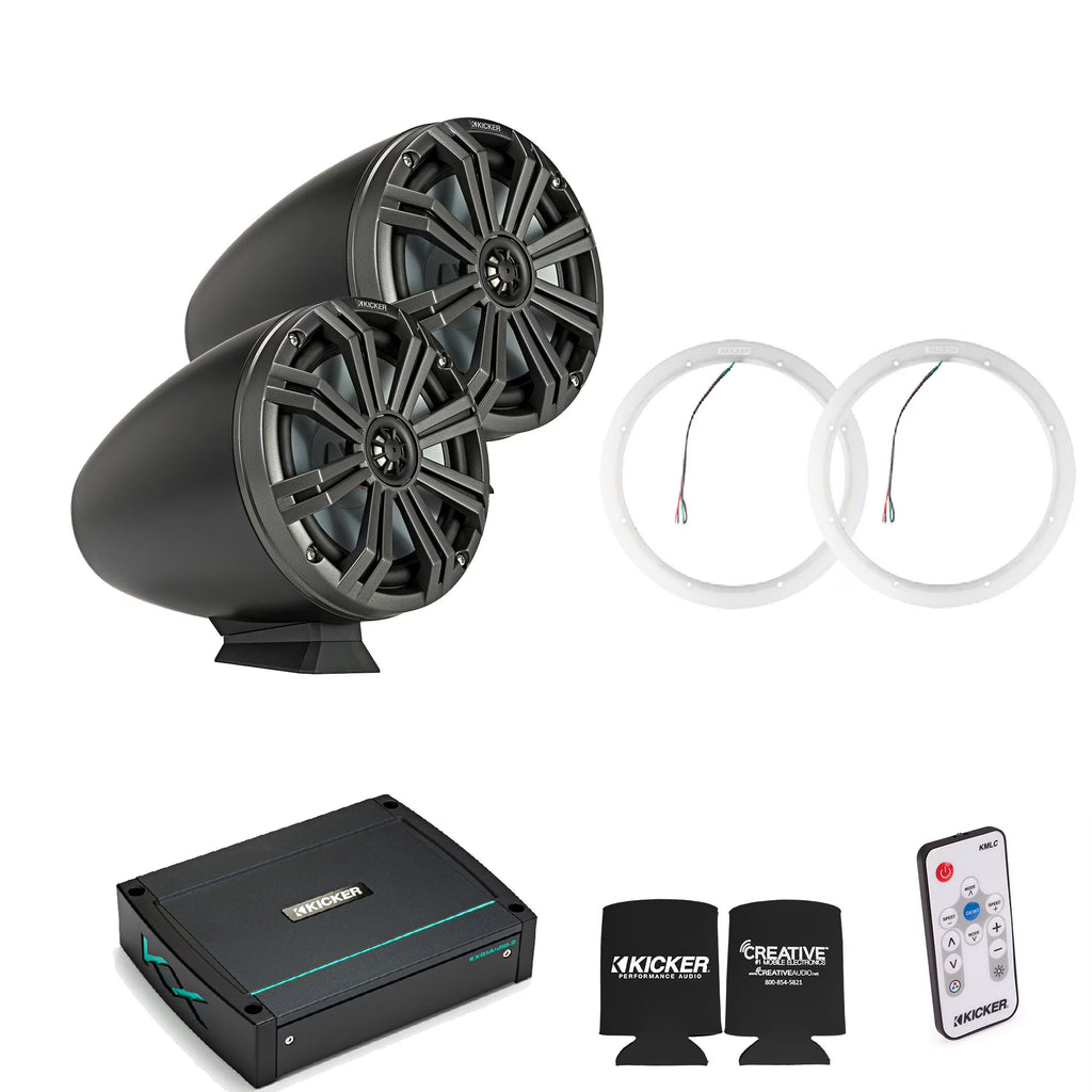 8" Charcoal Tower Speakers with LED Rings, Marine Amplifier P194322