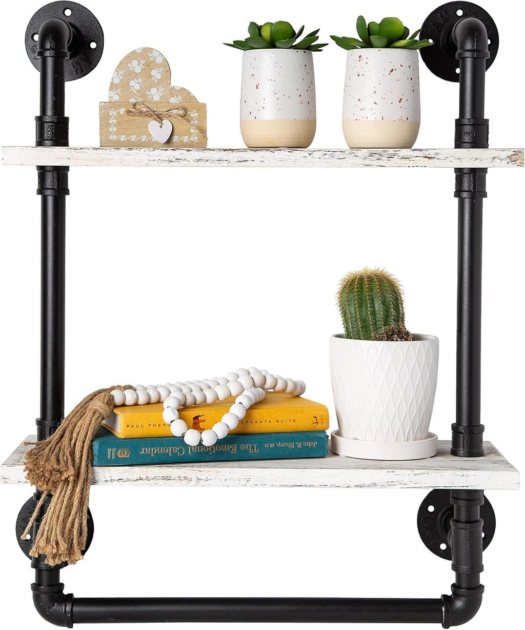 Industrial Bathroom Shelf with Pipe Towel Bar, 3-Tier Wall Mount Towel Rack in Black Matte V3320