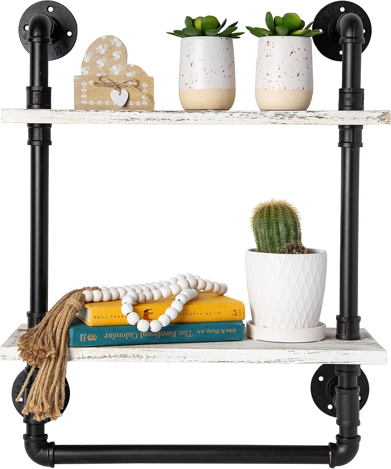 Industrial Bathroom Shelf with Pipe Towel Bar, 3-Tier Wall Mount Towel Rack in Black Matte V3320