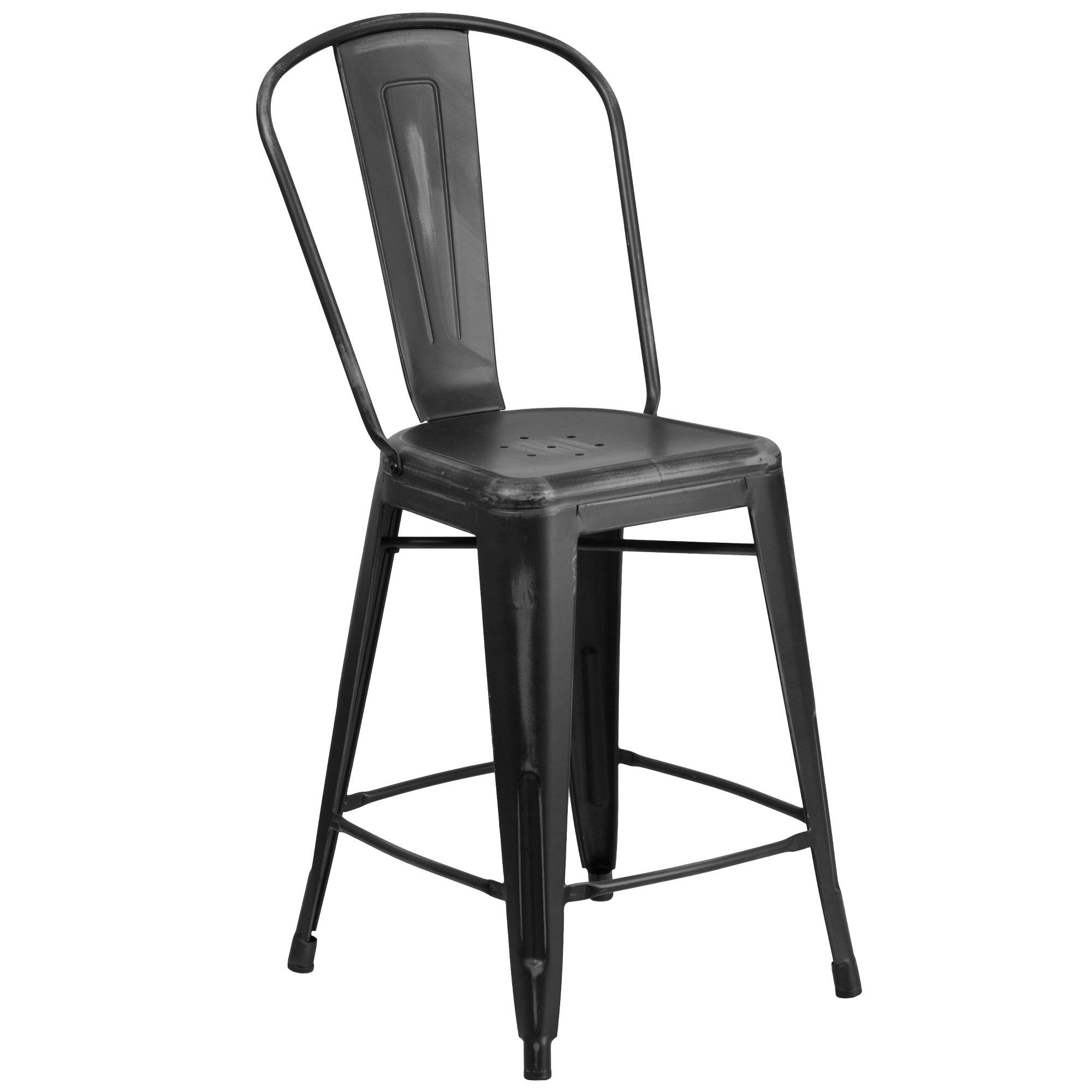 Distressed Metal Counter Height Barstool Black H74675