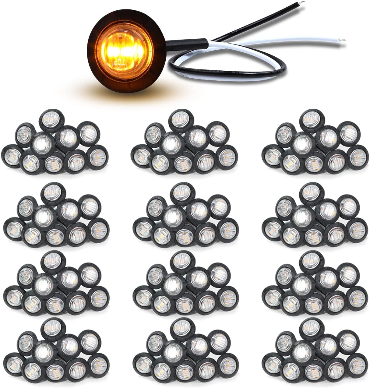 200 Pc 3/4 Inch Red LED Sealed Side Marker Lights 12V DC X982