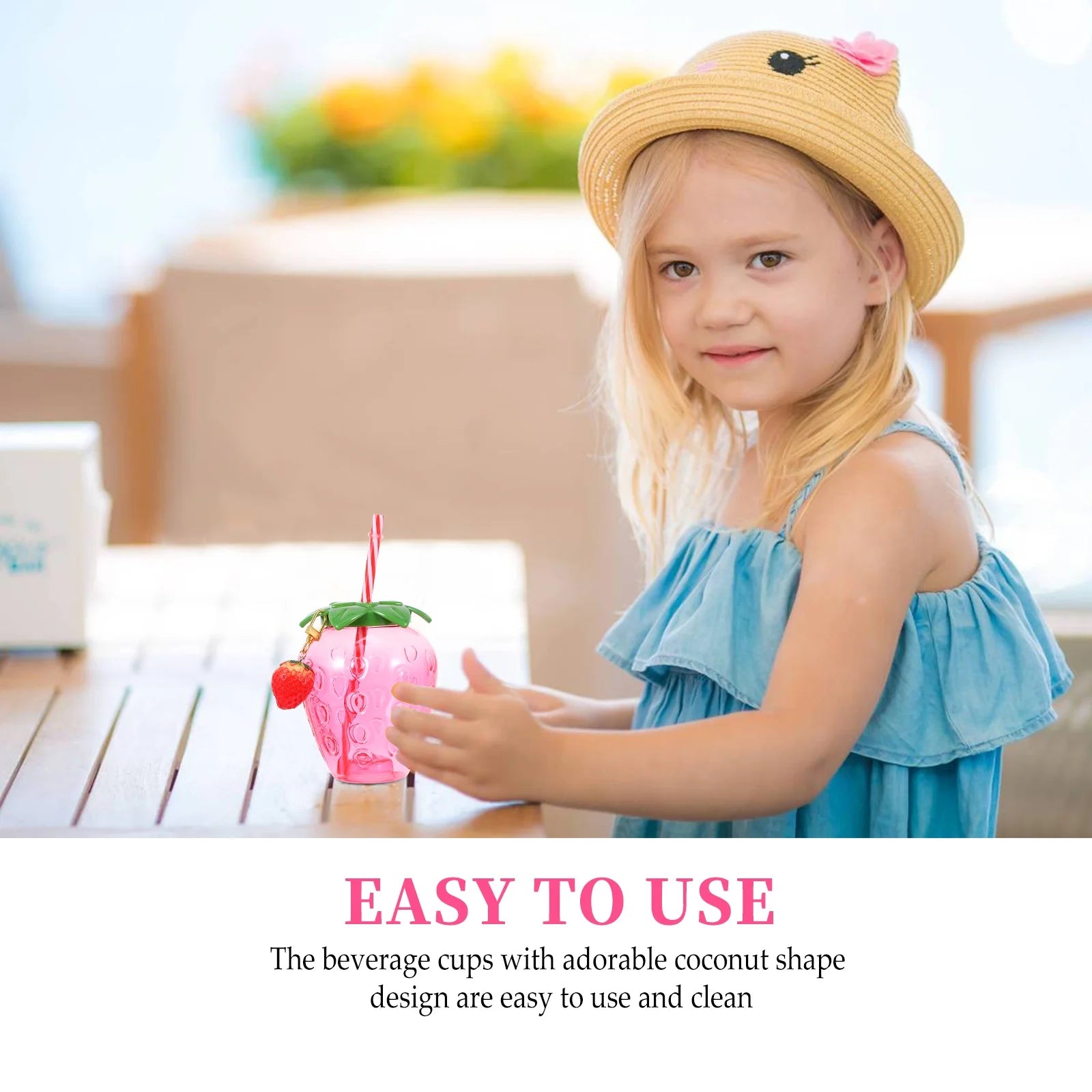 Disposable Strawberry Shape Water Bottle with 2 Straws Q8017