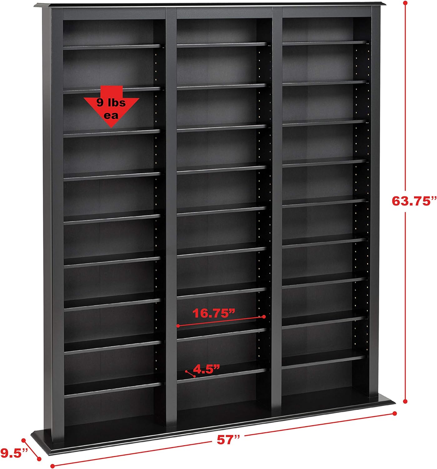 Black Triple Width Barrister Tower Storage Cabinet P71120