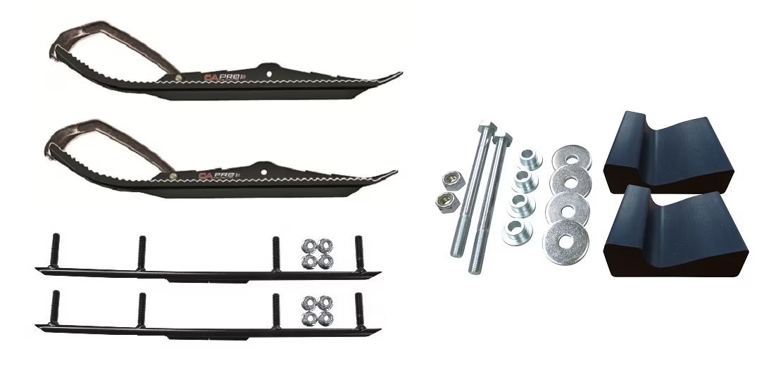 Black Snowmobile Skis with 4" Round Bars Complete Kit P770340