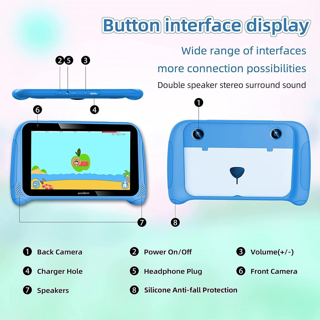 7 inch Kids Tablet Android 11 Quad Core 2GB RAM 32GB Dual Camera WiFi Bluetooth Blue D26813