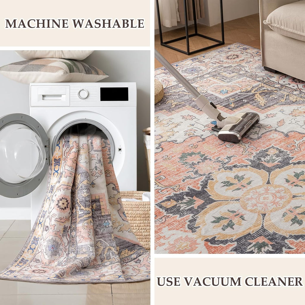 Machine Washable 5'x7' Non Slip Rug (Mistyrose) C201