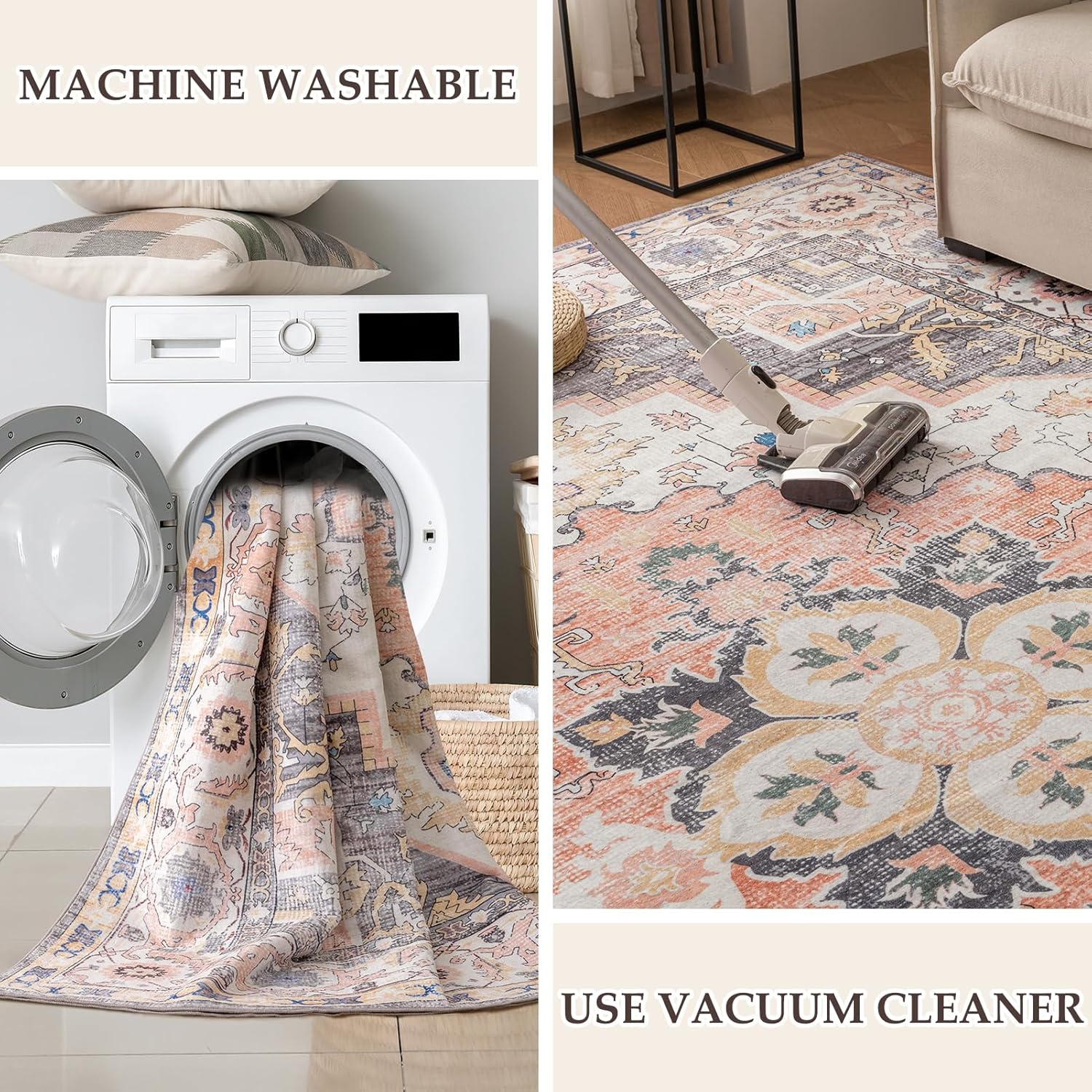 Machine Washable 5'x7' Non Slip Rug (Mistyrose) C201