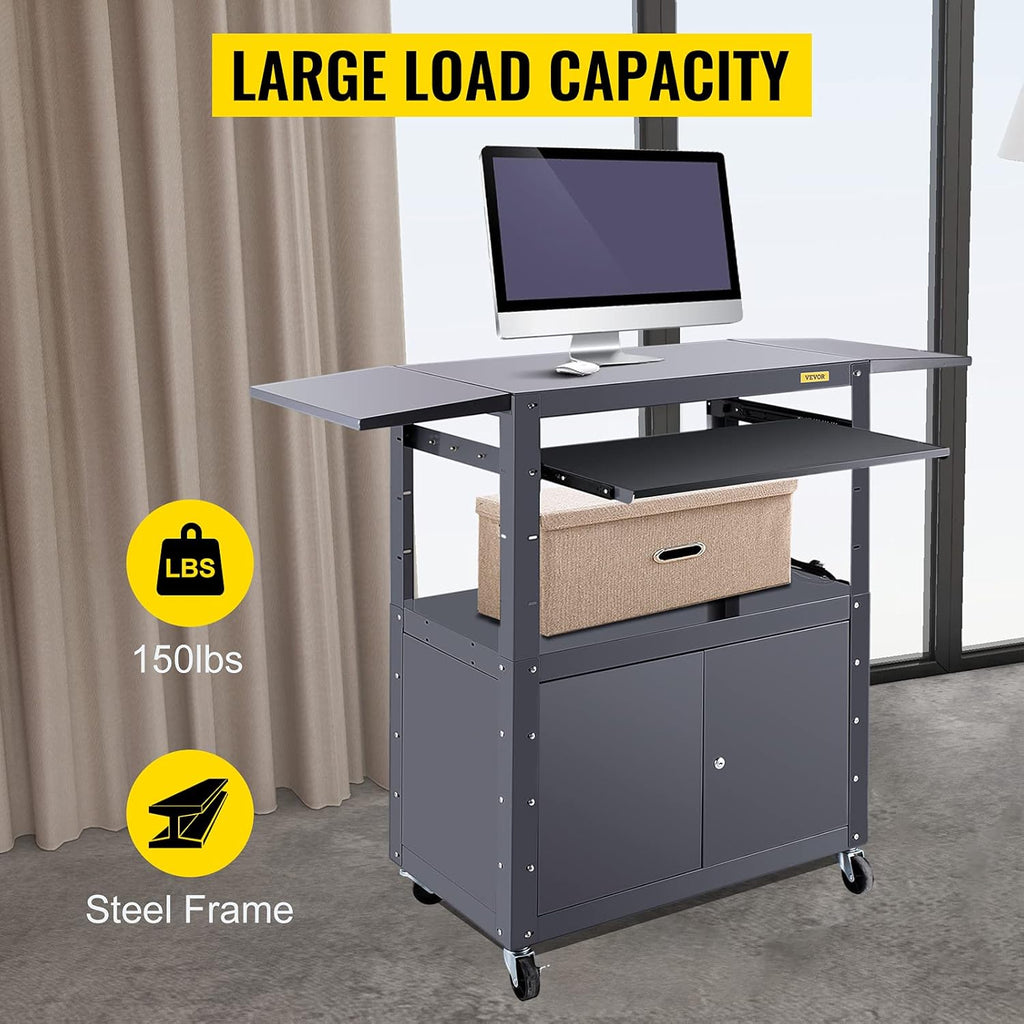 Height Adjustable Steel Media Cart with Locking Cabinet Z792