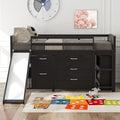 Twin Wooden Loft Bed with Slide, Cabinet Drawers and Book Shelves A7035