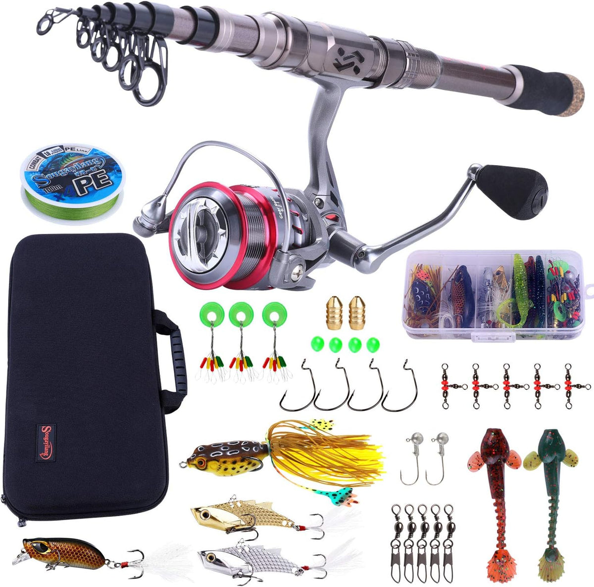 Carbon Fiber Telescopic Fishing Rod and Reel Combo with Carrying Case F171048