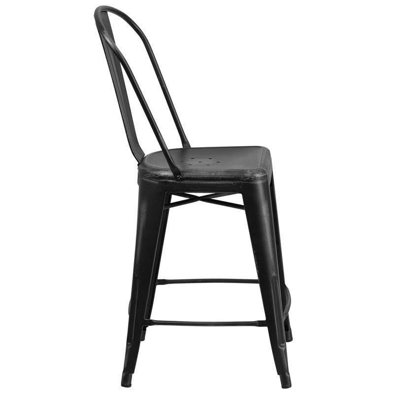 Distressed Metal Counter Height Barstool Black H74675