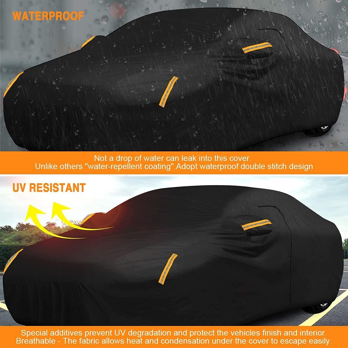 Sedan Car Cover Waterproof All Weather Full Car Cover Snow Hail Rain Sun UV Dust Protection Scratch Resistant Snow Winter (Fit for Car Size: 209''L x 79''W x 59''H (Approx)) Pack of 2 Q986