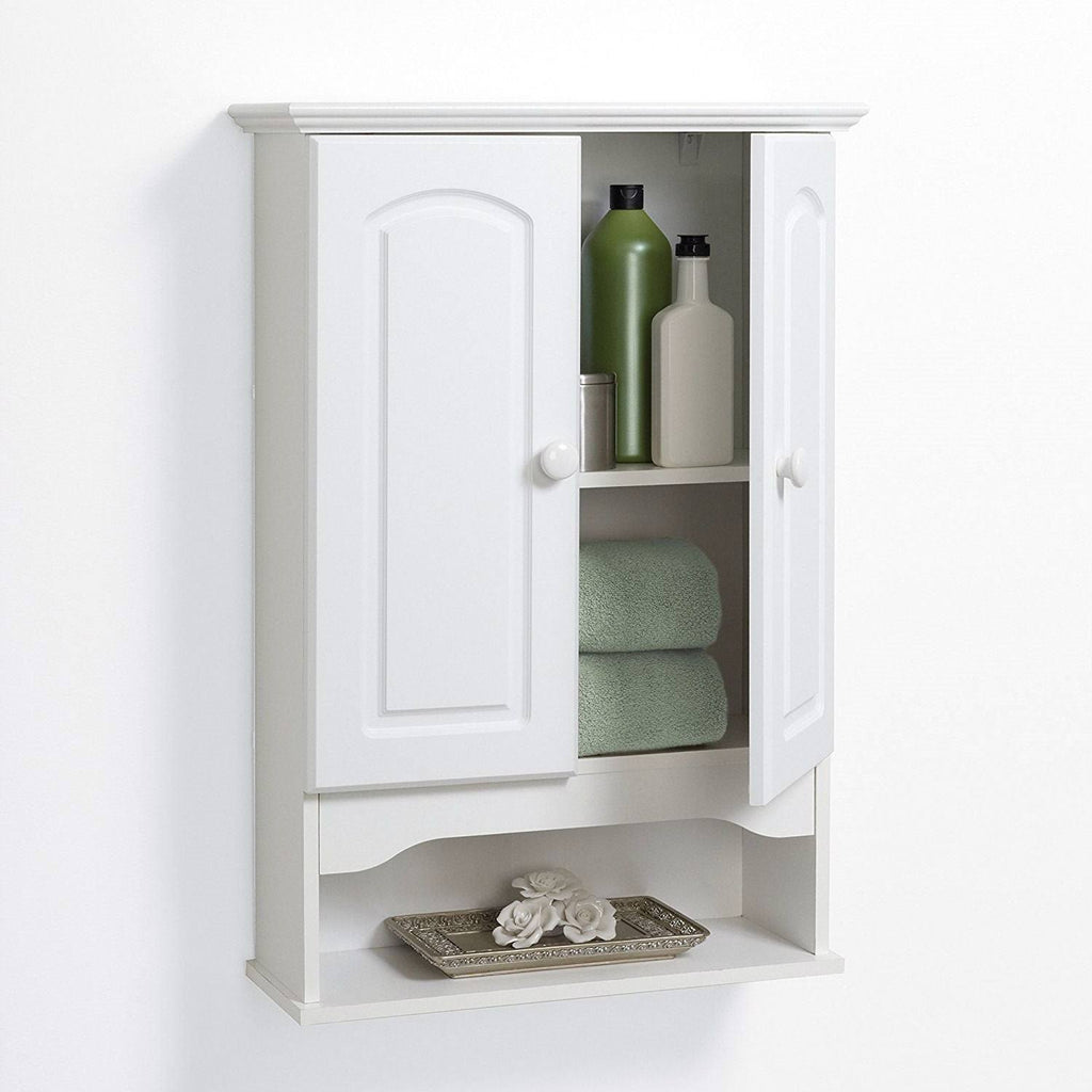 White 2-Door Bathroom Wall Cabinet with Open Storage Shelf X2203