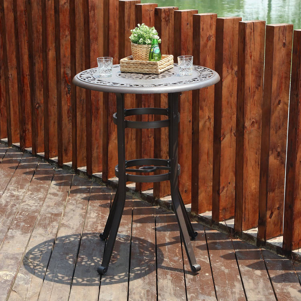 Cast Aluminum Pub Height Outdoor Swivel Bar Bistro Set 1 Table P196195