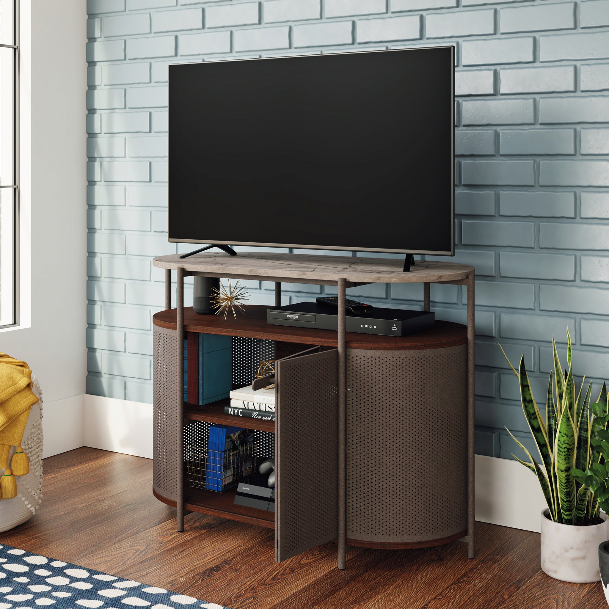 Mid-Century Modern TV Stand, Umber Wood Finish V413