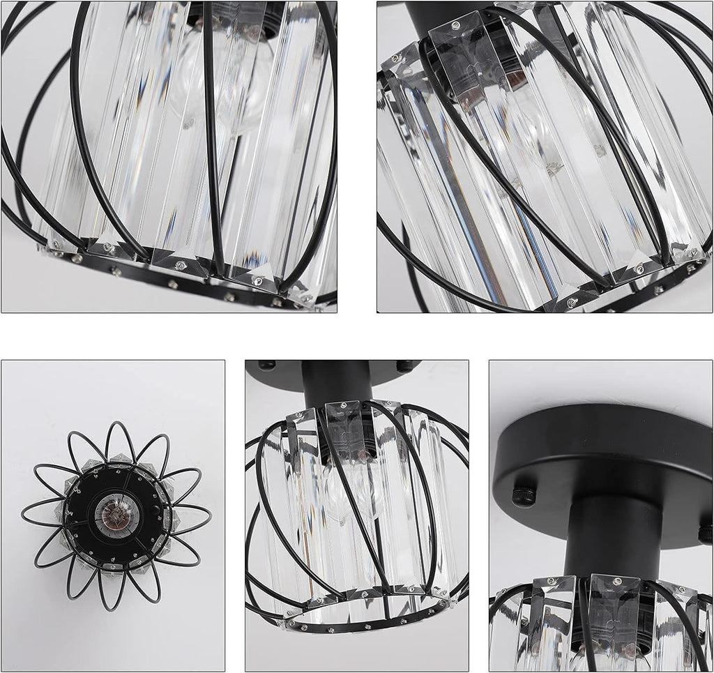 Semi Flush Mount Ceiling Light K9 Crystal Metal Cage Ceiling Lamp Fixture, E26 Y3791