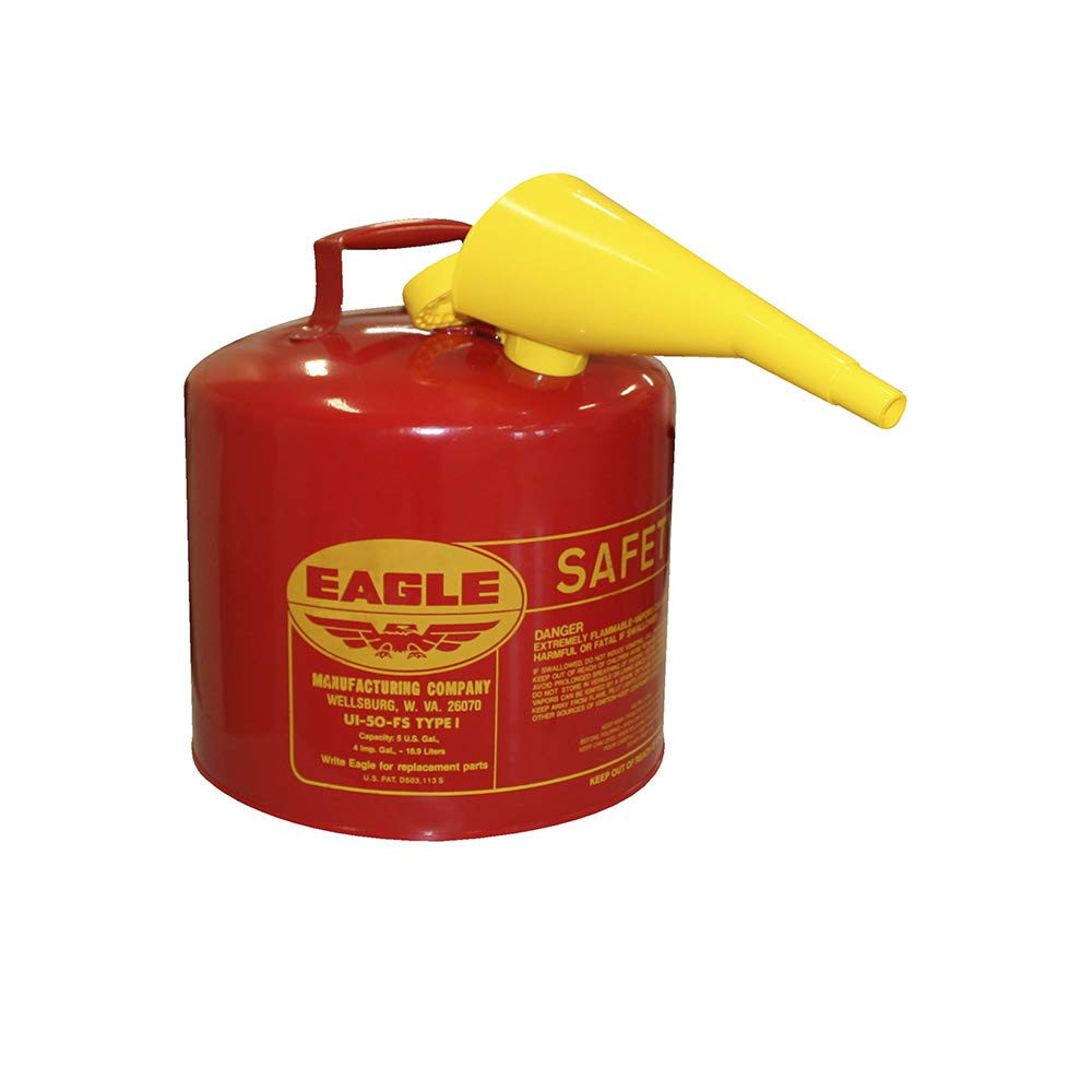 Red Galvanized Steel Type I Gasoline Safety Can with Funnel, 5 gallon Capacity I384960