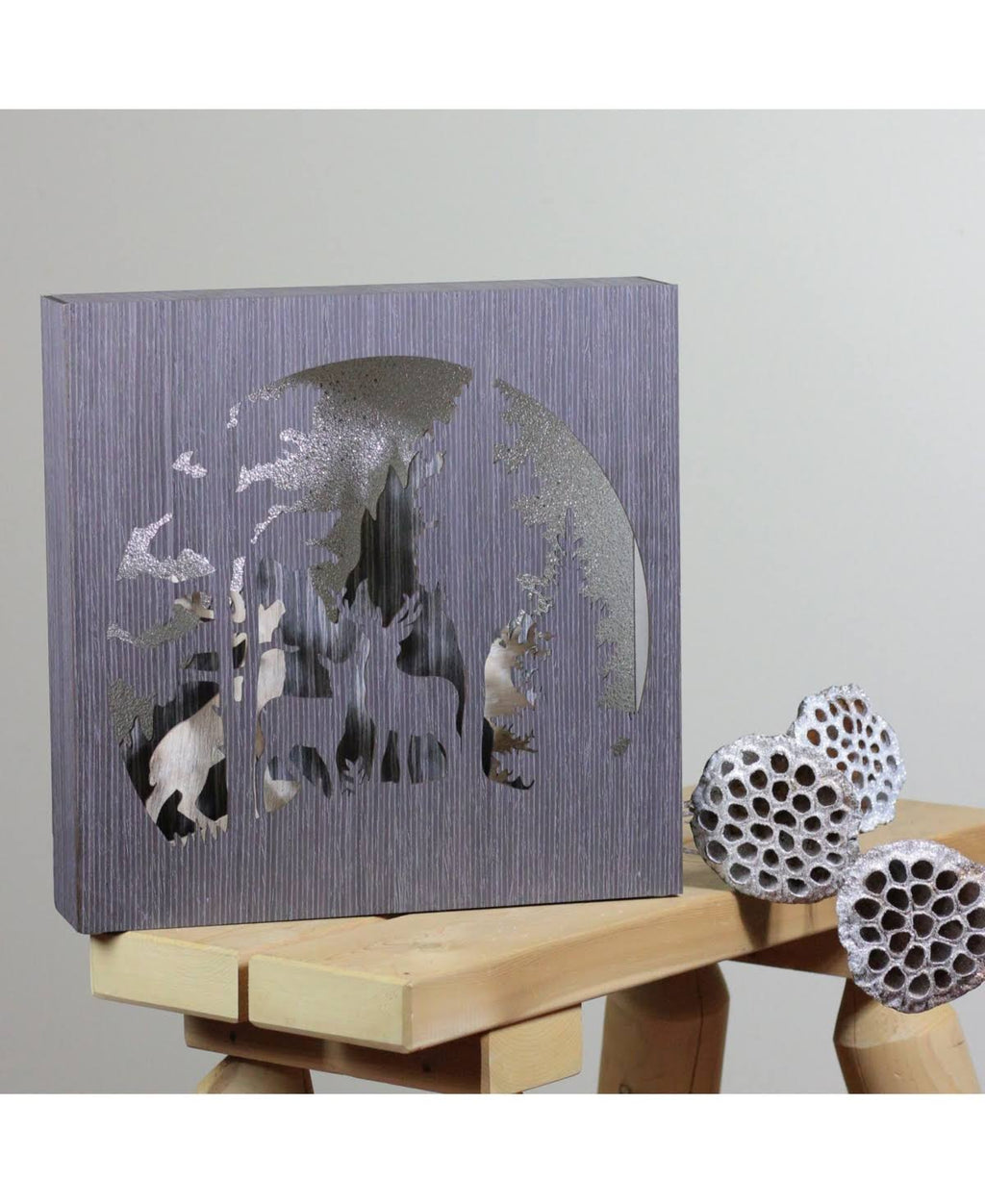 13.75x22 Glittered Winter Woodland Deer Christmas Shadow Box Table Decoration V15397